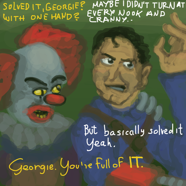 "Why are you keep calling me Georgie anyway?" "IT doesn't matter" - Online Drawing Game Comic Strip Panel by Peyocay