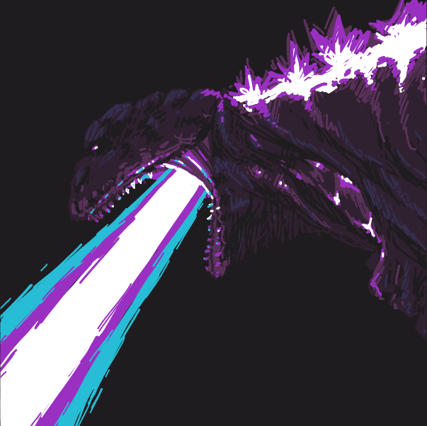 Drawing in Godzilla in a speedo and smoking a cigarette by Chikkin