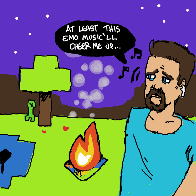 Drawing in "listening to sad emo music while pooping" by Crazzmatazz