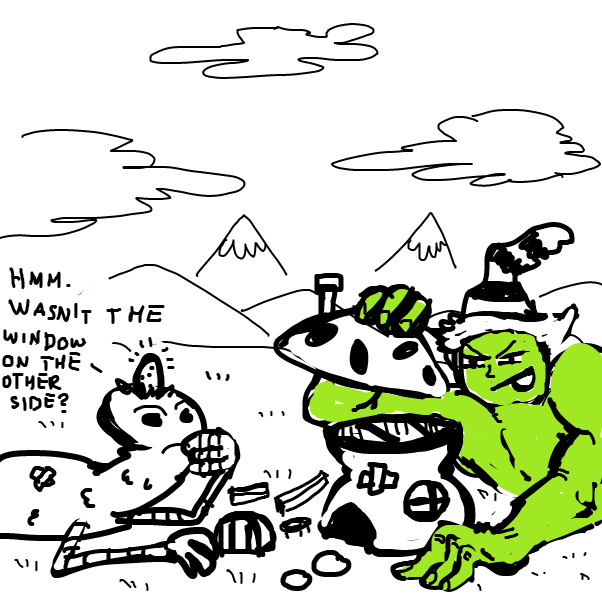 "How will you fit in this thing anyway?" "Umm.." - Online Drawing Game Comic Strip Panel by Peyocay