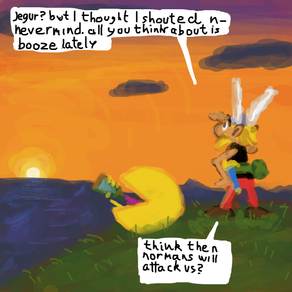 "probably not at n                         
night.. aww stop drinking you n
nincompoop"                               - Online Drawing Game Comic Strip Panel by Peyocay