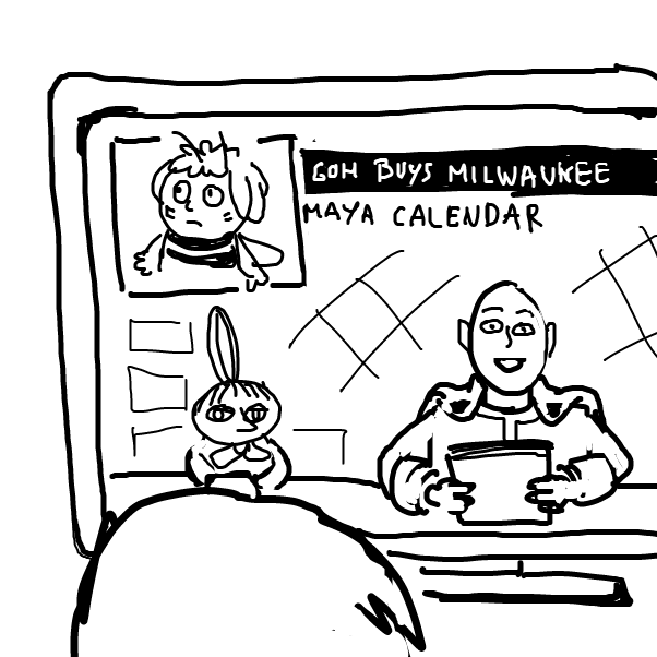 ".. and later this evening saitama prefecture was covered in soy sauce.. and now Little My with the sport news!" - Online Drawing Game Comic Strip Panel by Peyocay