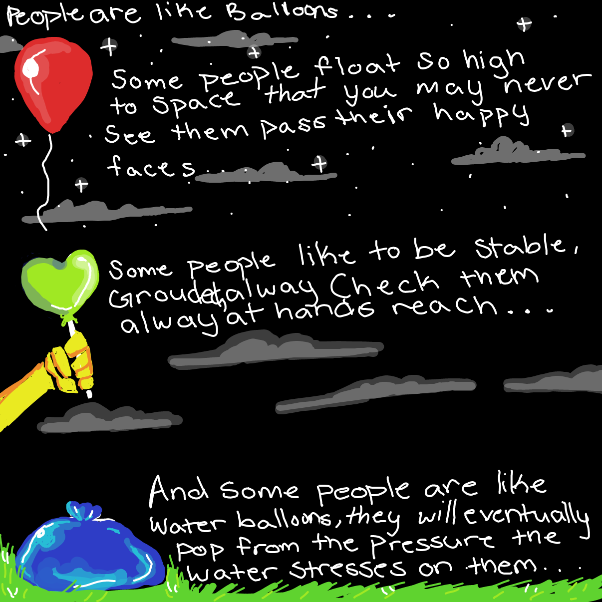 People are like balloons, fragile... - Online Drawing Game Comic Strip Panel by Badwolf