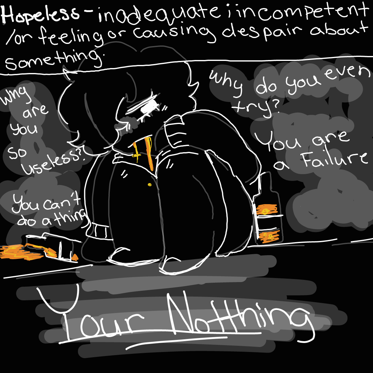 Drawing in 4 letters word described "negative feeling" by Badwolf