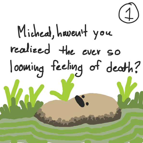 A tater begins his pondering to a fellow Micheal. - Online Drawing Game Comic Strip Panel by Lidnun