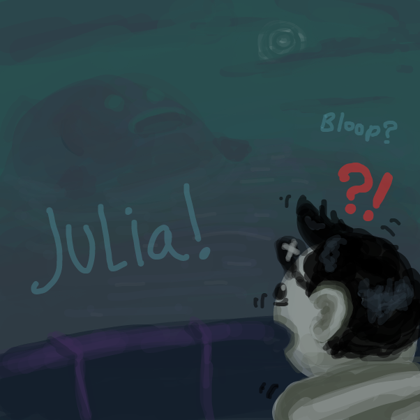 "Julia!" "Bloop!" - Online Drawing Game Comic Strip Panel by Peyocay
