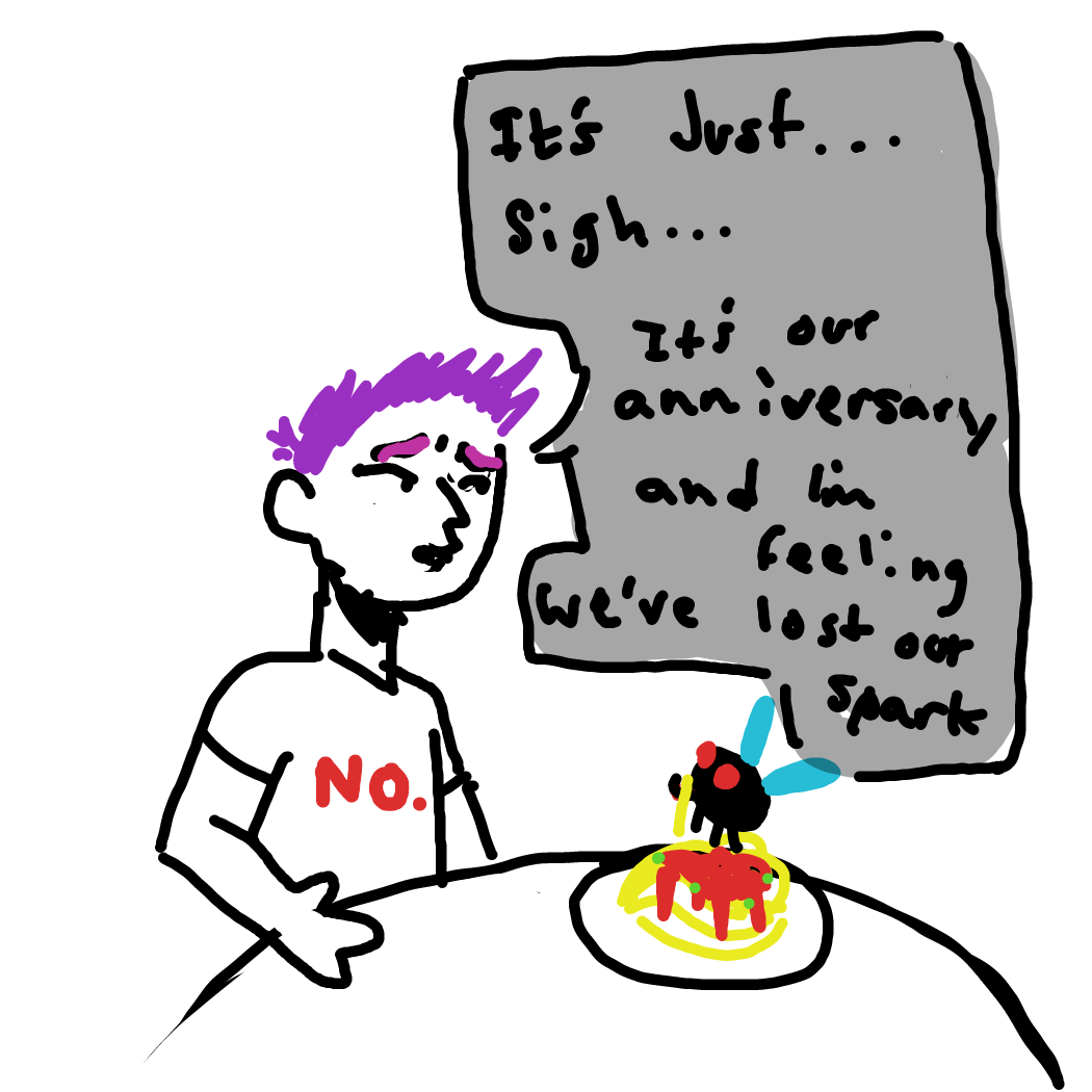 Drawing in Tom Unlucky: Pasta by Rednightlights