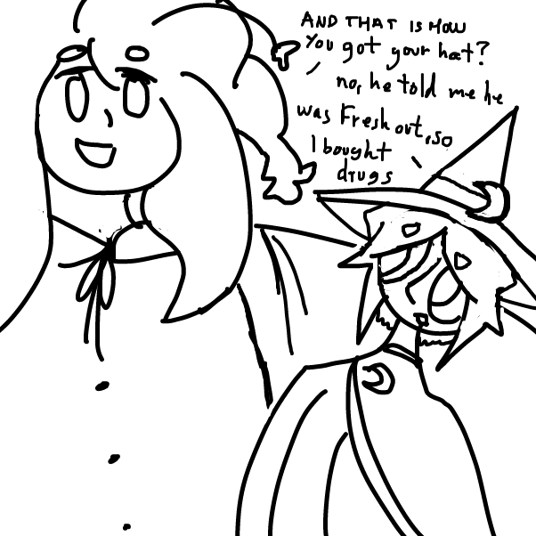 "and what about the hat?" "my hat? that's a pretty good story.." - Online Drawing Game Comic Strip Panel by Peyocay