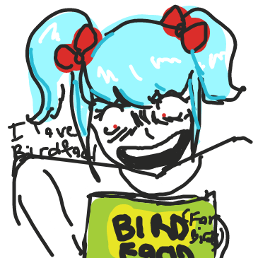 A random blue haired girl loves to shovel bird food down her throat.  - Online Drawing Game Comic Strip Panel by Enver