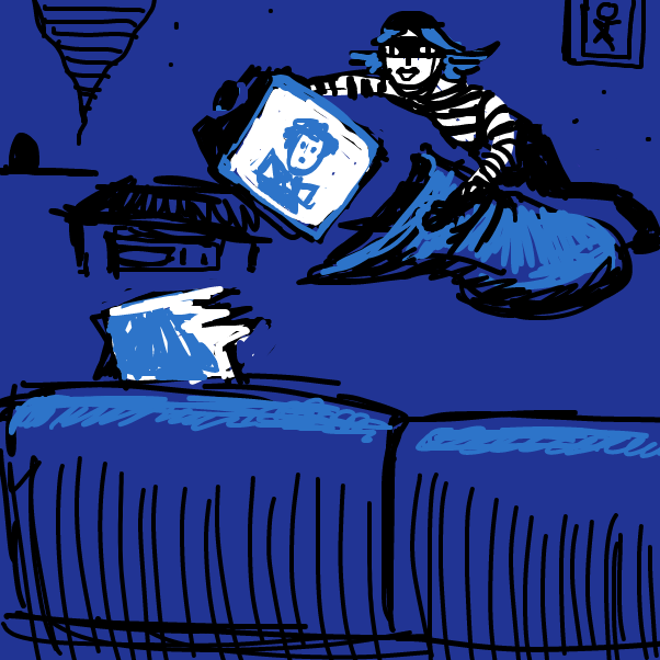 you know that feel when you casually playing the sims and the shady music starts and the thief shows up and starts helping itself to your still turned on appliances and heavy furniture - Online Drawing Game Comic Strip Panel by Peyocay