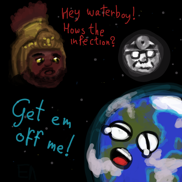 "don't stand so close Mr Mars, they might spread on you, remember what happened last time" - Online Drawing Game Comic Strip Panel by Peyocay