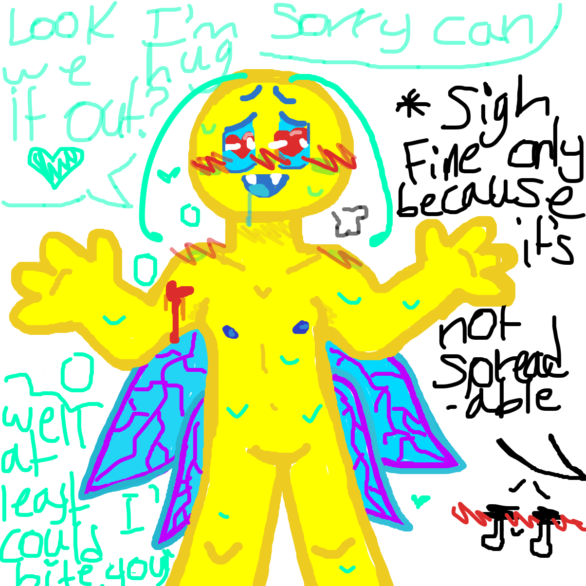 Razputin- Look I’m sorry can we hug it out?❤️
Liliana- sigh* fine, only because it’s not spreadable…(help😂👏)
POV in Razputin’s mind* Hehehe at least I can bite her…😏 - Online Drawing Game Comic Strip Panel by YanaTheDankest