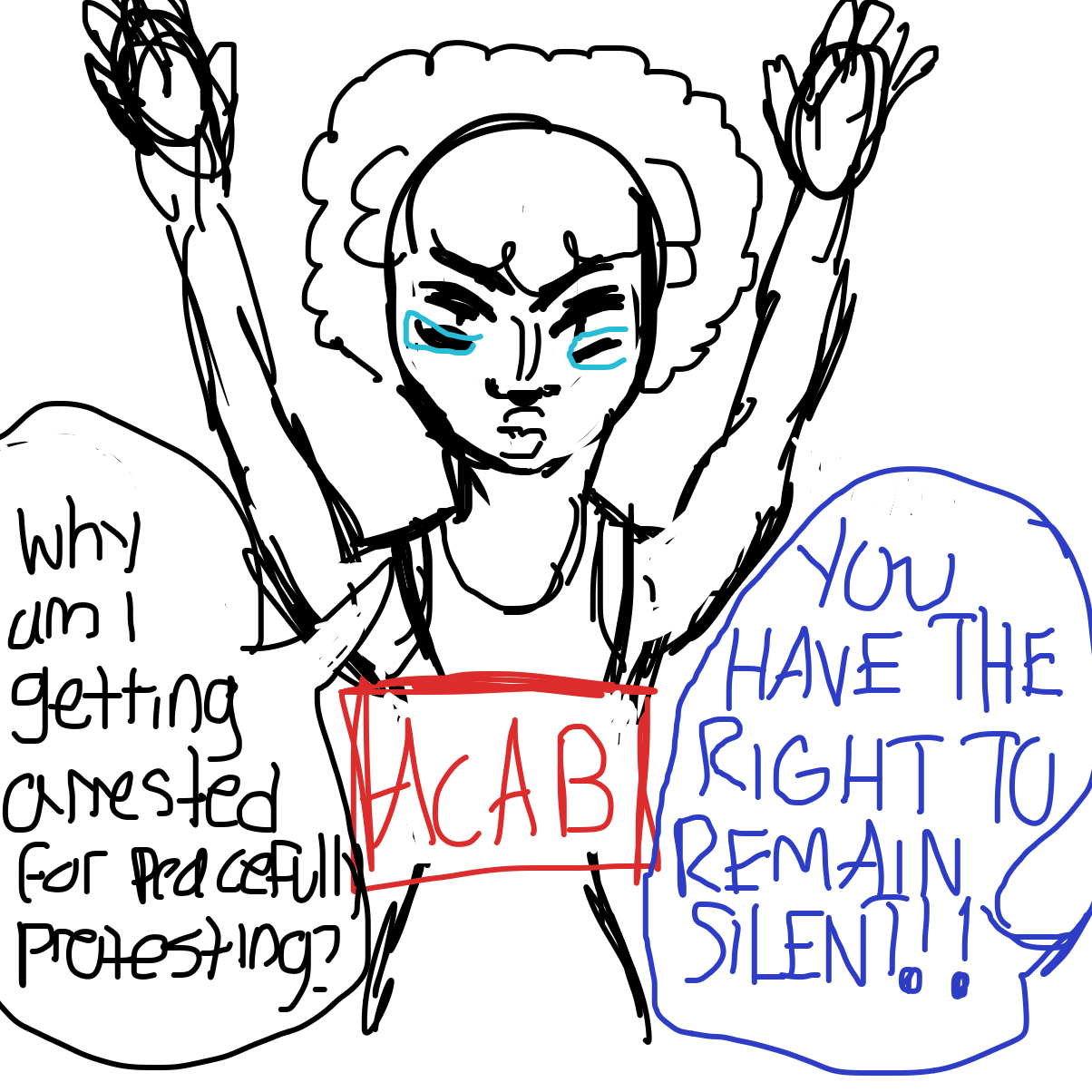 Many protesters get unfairly arrested for peacefully protesting police brutality.  - Online Drawing Game Comic Strip Panel by josie