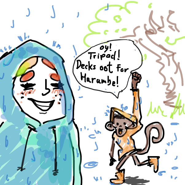 driveby monkey in a raincoat - Online Drawing Game Comic Strip Panel by Peyocay