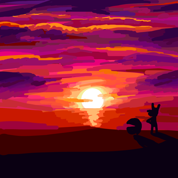 Drawing in Pac-Man lookin at a sunset by ThaSilentArtist