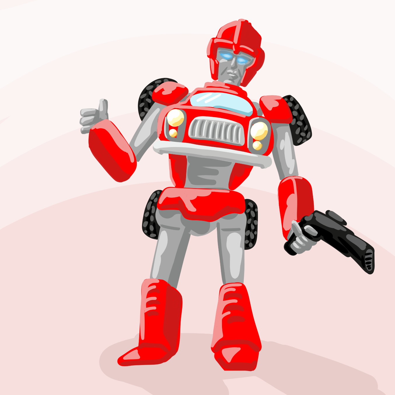 A cartoon car that turns into a pew pew soldier. - Online Drawing Game Comic Strip Panel by Wizard Croissant