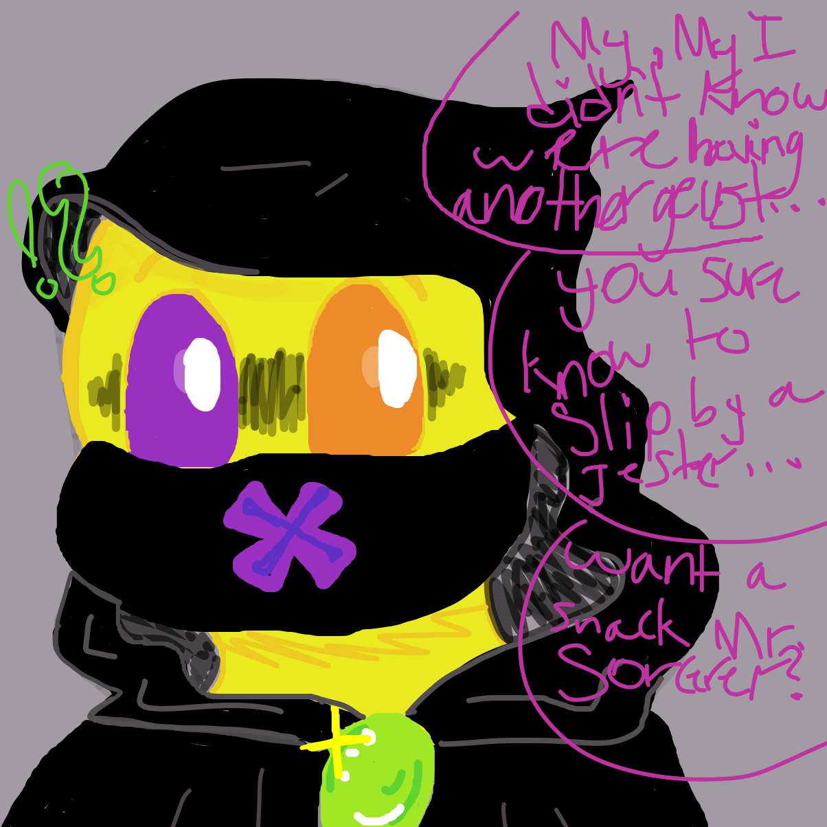 Liliana- My, my didn’t know we had another guest…you sure know how to slip past a jester…want some snacks..Mr. sorcerer? - Online Drawing Game Comic Strip Panel by YanaTheDankest