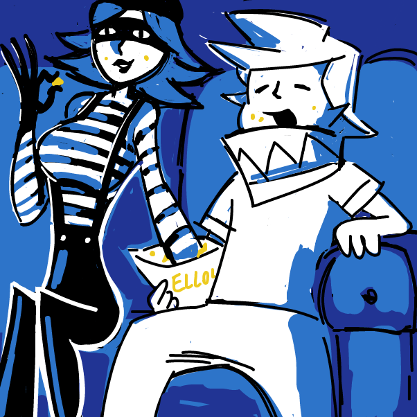 she brought the tv over so they can watch it together - Online Drawing Game Comic Strip Panel by 🔲