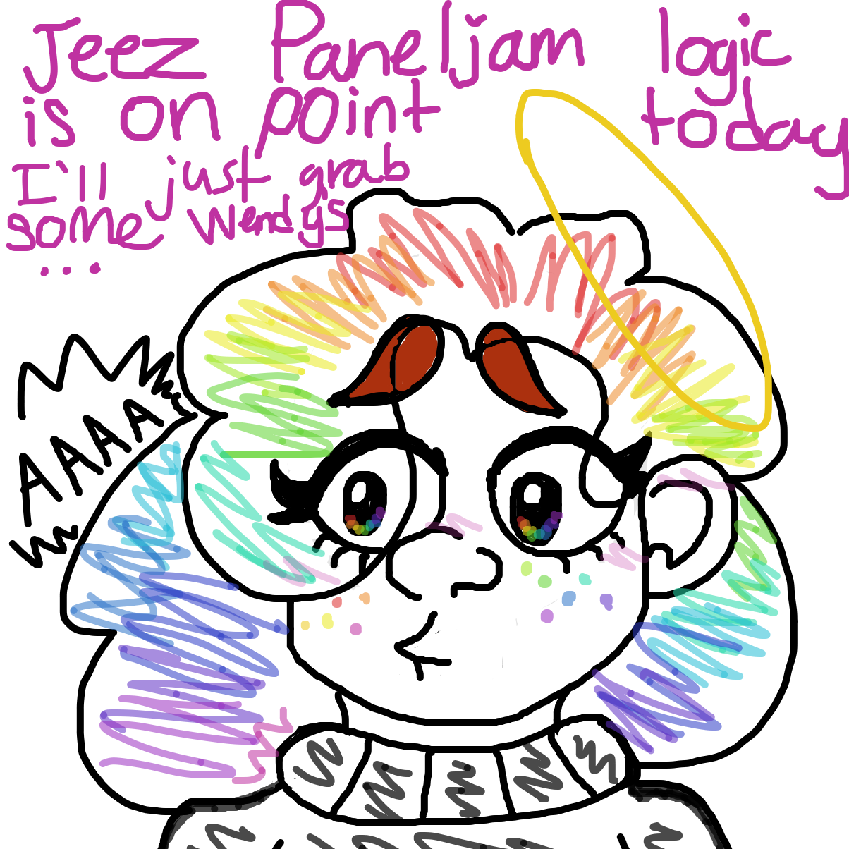 Jeez PanelJam is on point today I’ll just grab some Wendy’s… - Online Drawing Game Comic Strip Panel by Liliana B