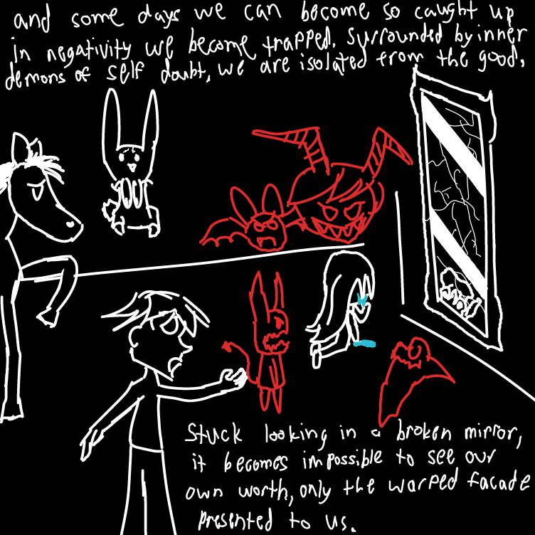 I sort of continued the thing going on here? Ehhhh maybe! XP Hope you have a terrific day! 



Also, sorry about the nightmare Liliana, I hope you're able to feel confidence in yourself <3 as well as anyone else struggling out there! - Online Drawing Game Comic Strip Panel by Setin