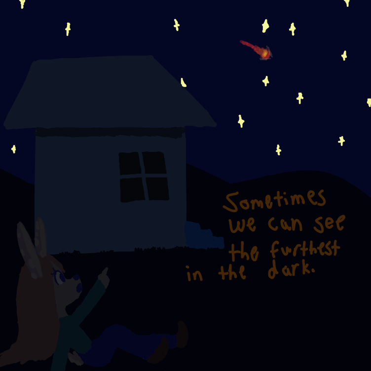 Sometimes the world can seem a confusing and lonely place. But in the quiet moments of the night, I can see the furthest. - Online Drawing Game Comic Strip Panel by Setin