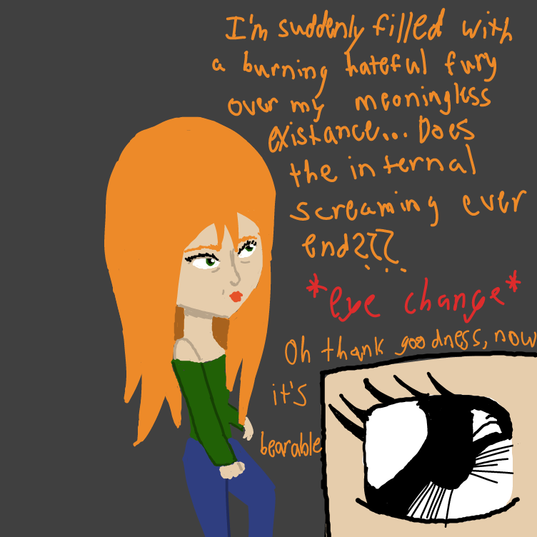 And what is this feeling.... Like my body aches everywhere, and I want to hurt everyone I see, even if they haven't done anything!?! - Online Drawing Game Comic Strip Panel by Setin