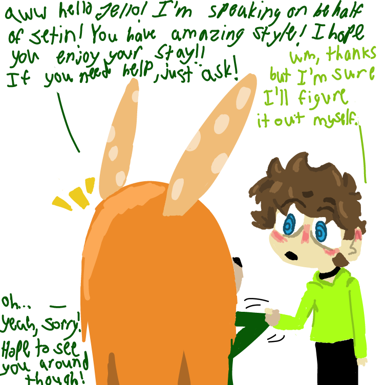 Heyyy! I hope you have a great stay and great day! You seem pretty cool! - Online Drawing Game Comic Strip Panel by Setin