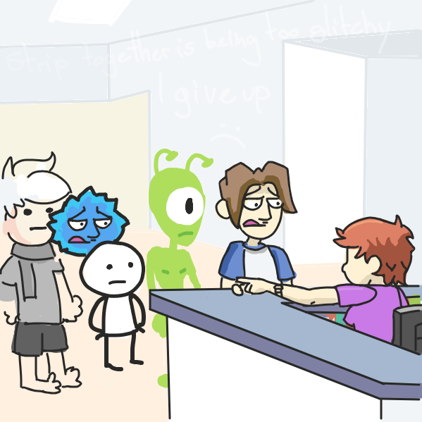soon as i started on the alien i got the paint bucket glitch every time i hit undo so i'm done . . . sorry  - Online Drawing Game Comic Strip Panel by Cake Emoji
