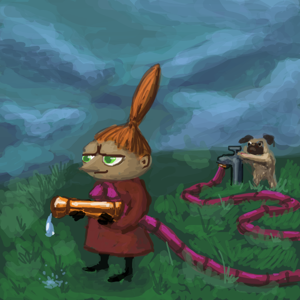 little my and pug up to no good - Online Drawing Game Comic Strip Panel by Peyocay