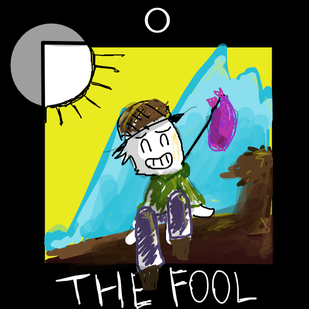 card of new beginnings, opportunity and potential. Just like the young man, you are at the outset of your journey, standing at the cliff's edge symbol of Beginnings, innocence, spontaneity, a free spirit - Online Drawing Game Comic Strip Panel by FifaSam