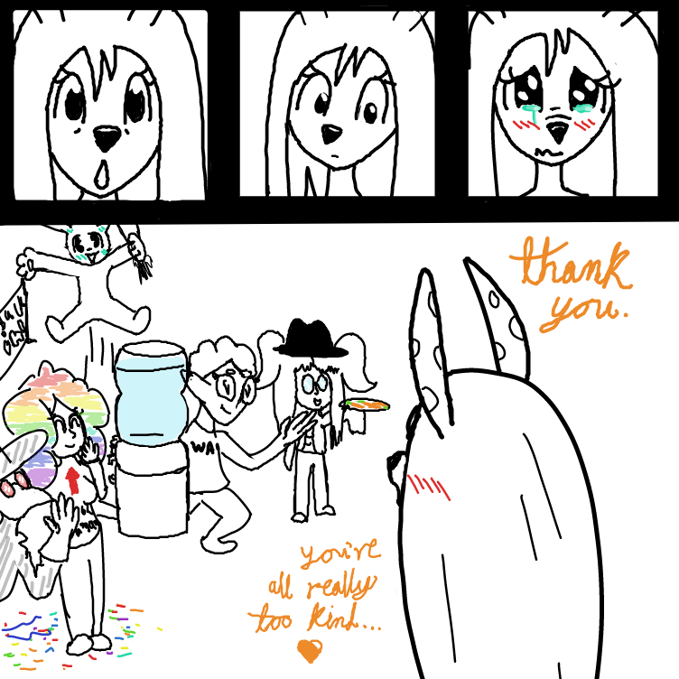 Ahh >,w,< You're all just wondeerfully amazing! Seriously! I can't believe I know such unique and kind artists! You're all literally melting my heart! (Well, actually not literally, but you ARE literally making me cry <3) Thank you for being lovely people. - Online Drawing Game Comic Strip Panel by Setin