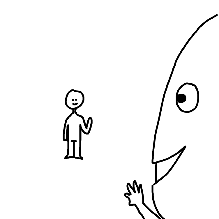 saying hello except one of the people is really close to the frame and has tiny hands. - Online Drawing Game Comic Strip Panel by Noodlespark