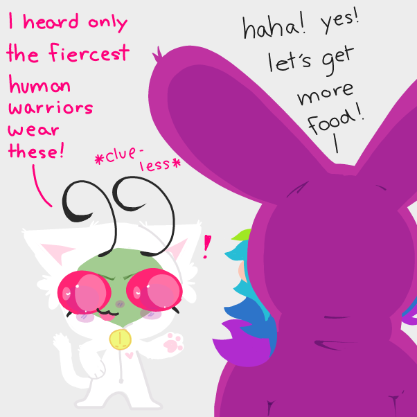 she thinks she's looks scary, now let us eat more food! - Online Drawing Game Comic Strip Panel by Elle