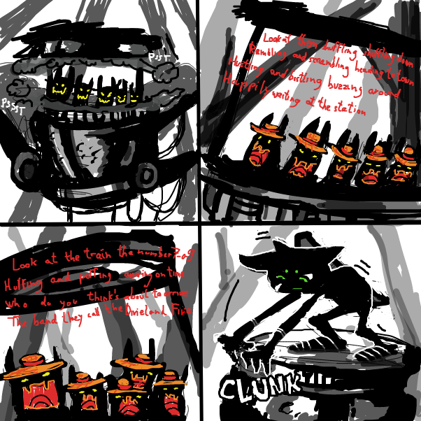 "last time I got stuck the damn song in my head for weeks!" - Online Drawing Game Comic Strip Panel by Peyocay