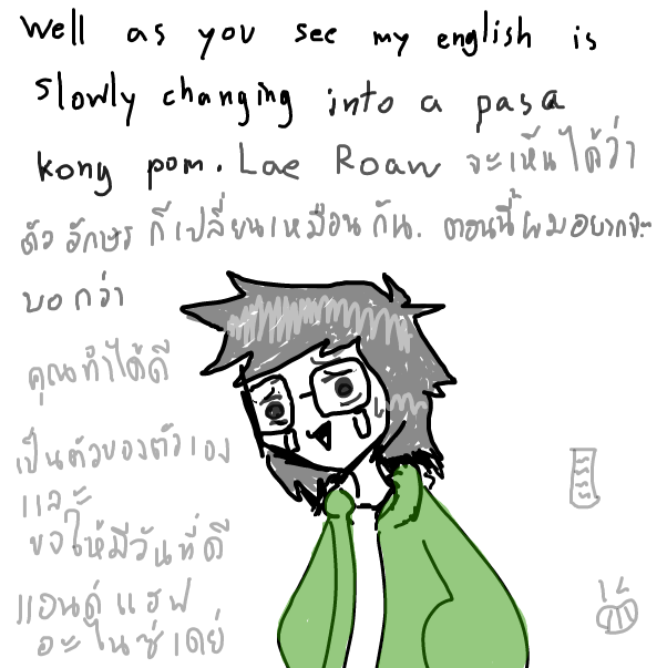 Translation: well as you see my english is slowly change into my native langauge and we could see the alphabets have been change too i want to said that you did great  be yourself and have a nice day. and have a nice day[with my native alphabet as english] - Online Drawing Game Comic Strip Panel by FifaSam