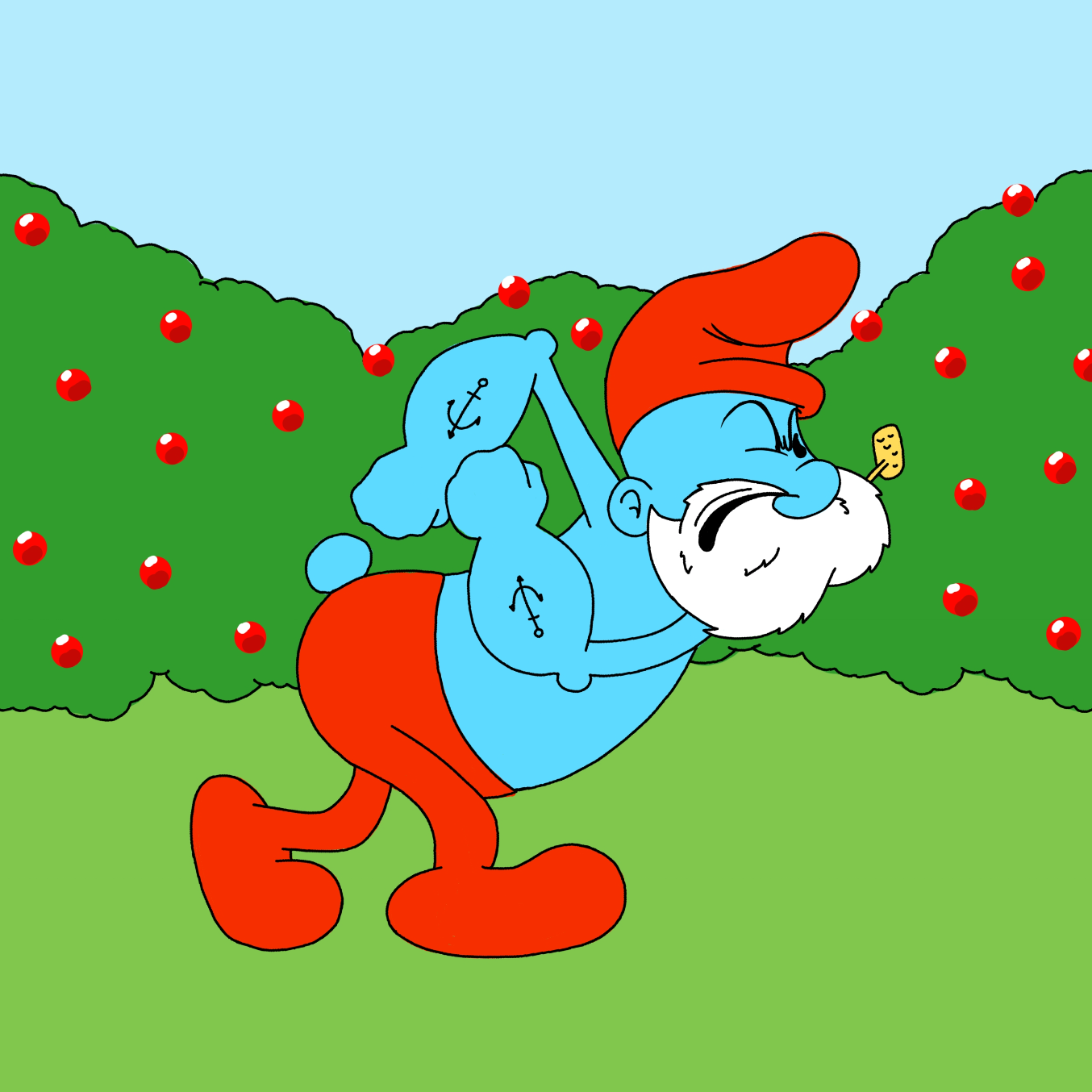 Papa Smurf + Popey = Popeye Smurf - Online Drawing Game Comic Strip Panel by Wizard Croissant