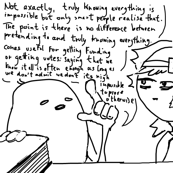 ".. or we can just pretend that world is all mathematics deep down and we only need that one equation that describes everything" - Online Drawing Game Comic Strip Panel by Peyocay