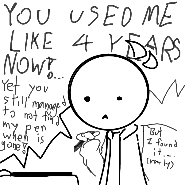 my first and only pen tablet that need to to connected with my computer....
now we been together for 4-5 years i'm suprised it still managed to survives my recklessness and some time i can't find my pen.... still in my hand though.. - Online Drawing Game Comic Strip Panel by FifaSam