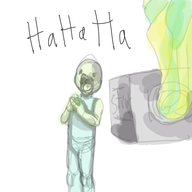 You see with the stinkanator everyone will believe they have farted. Leaving me embarssed free.  - Online Drawing Game Comic Strip Panel by JA