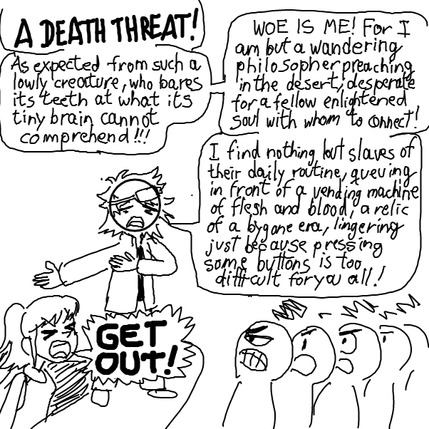 ...My brain hurts... let me put him out of our misery... - Online Drawing Game Comic Strip Panel by locoluis