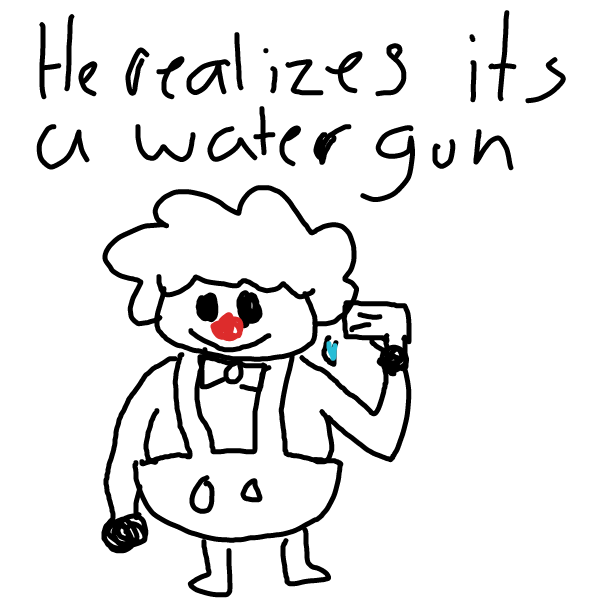 Crinkle realizes its a water gun - Online Drawing Game Comic Strip Panel by StickBoyy