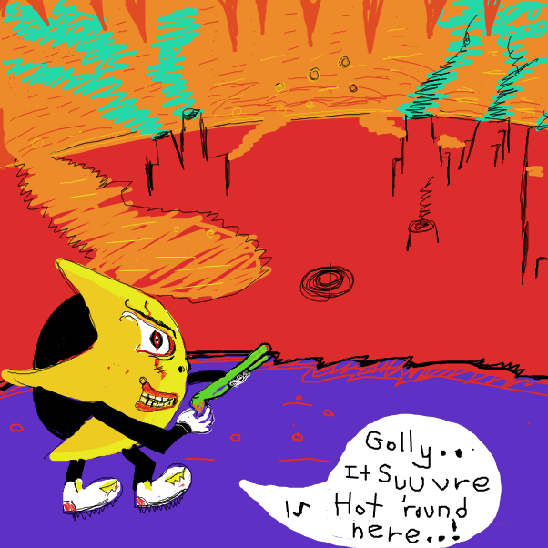 Ristar is complaining about the heat in day to day life. In hell - Online Drawing Game Comic Strip Panel by CandyRainStorm