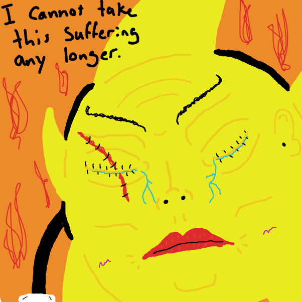 Ristar is tired of complaining, he only wishes to feel happiness once more after his wife died in a car accident. - Online Drawing Game Comic Strip Panel by PenutsonFire