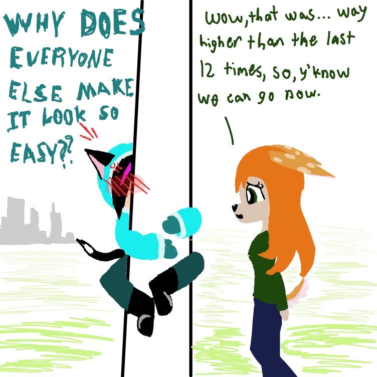 "It must be this pole!!!! I'm a CAT I'm a great climberr!!!!!" ;-; - Online Drawing Game Comic Strip Panel by Setin