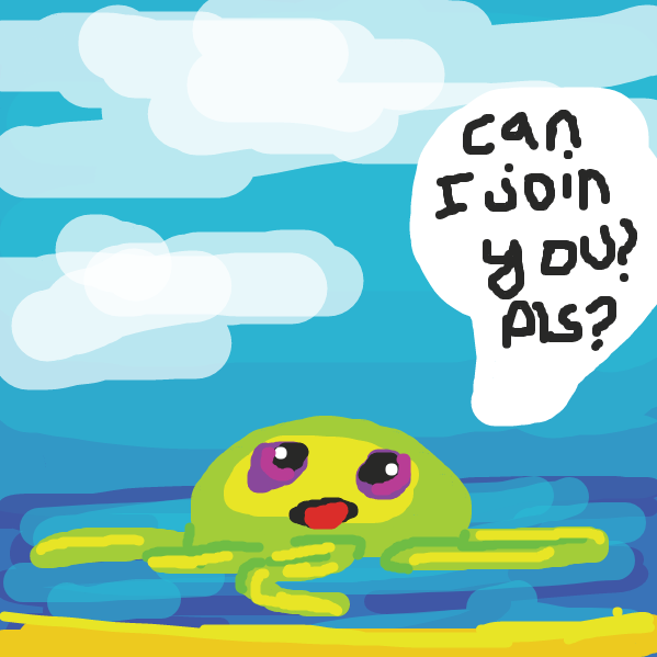 cute octopus wants to join in the chilling - Online Drawing Game Comic Strip Panel by Sparky Ryan Howard