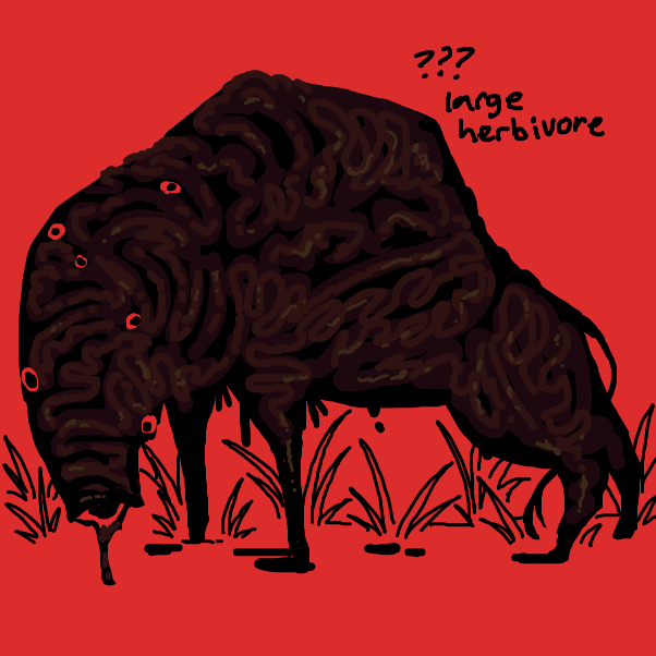 space herbivore Tar Mammal, very large, often seen in large groups, and quite homicidal  - Online Drawing Game Comic Strip Panel by Chumky