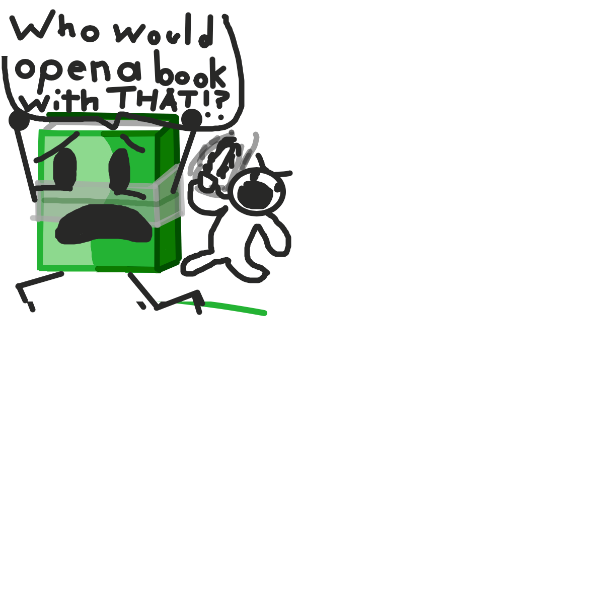 Great. Now Book is being chased with a chain saw. Will it survive? - Online Drawing Game Comic Strip Panel by The Green Flame