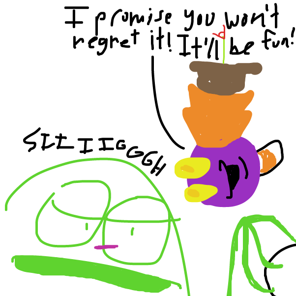 his friend clearly does not want to do this - Online Drawing Game Comic Strip Panel by KringlePringles