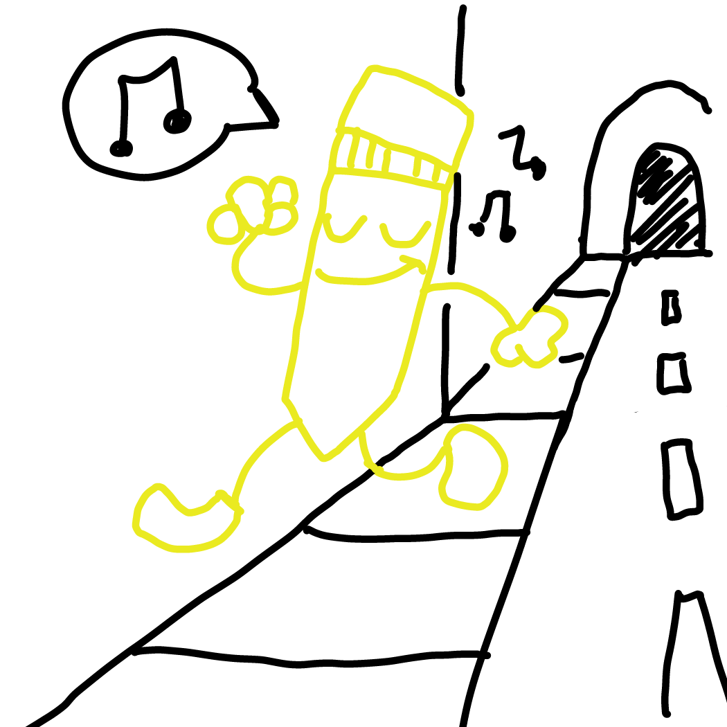 Yellow pencil takes a calm stroll down the street. - Online Drawing Game Comic Strip Panel by partehbear