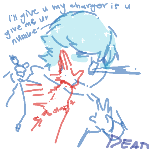 Drawing in i swear if no one has a charger i'll skin myself by Wafflo